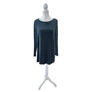 Citiknits Green Tunic Top Stretch Micro Ribbed Side Slit Long Sleeve USA L NWT